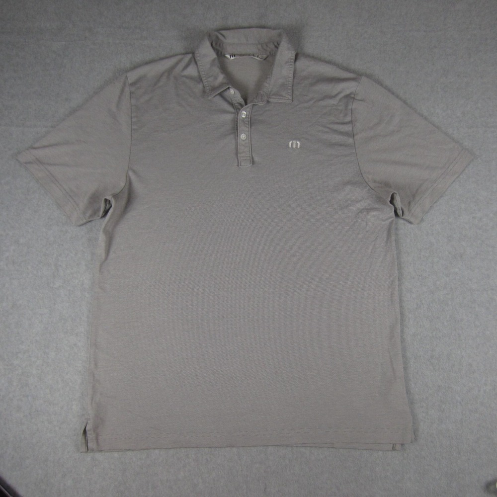 Travis Mathew Golf Polo‎ Mens Large Gray White Pinstripe Performance Shirt READ